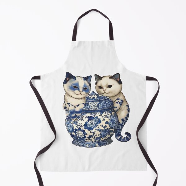 Item preview, Pair of Kitties that love Blue China Patterns #3 Super Cute designed and sold by Kalligraphika.