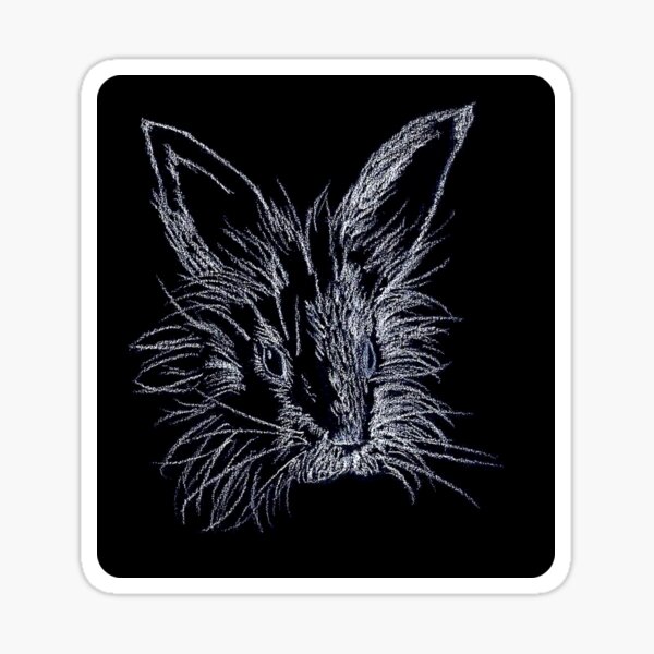 White on Black Lionhead Rabbit Portrait Sticker
