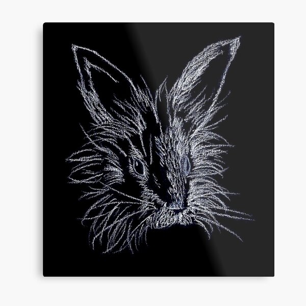 White on Black Lionhead Rabbit Portrait Metal Print