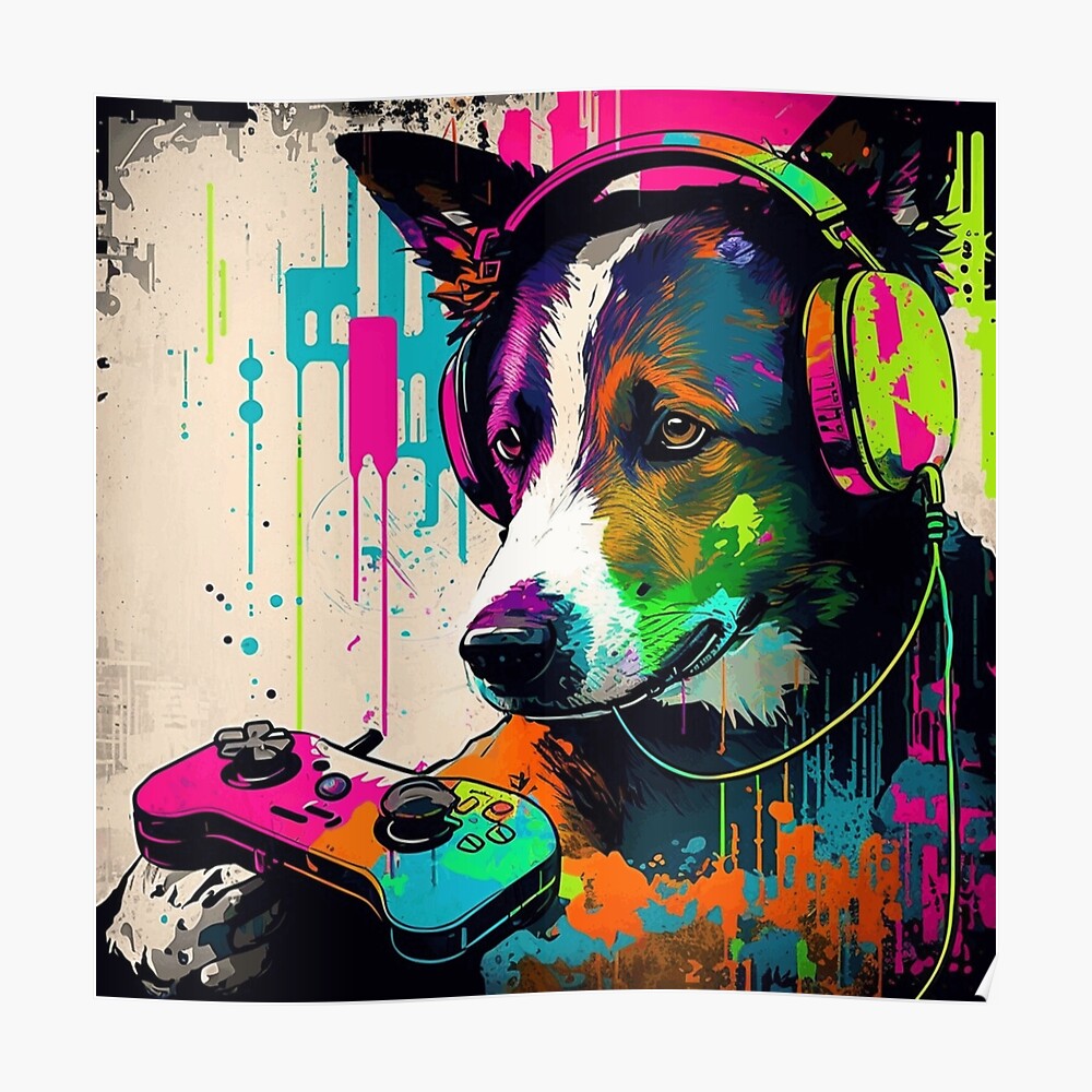 Dog Wearing Headphones Colorful Design' Sticker
