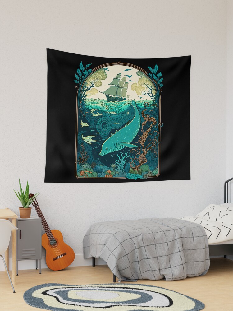 Art Nouveau Sea Fantasy Whale Of A Tale Tapestry for Sale by entwithanaxe Redbubble