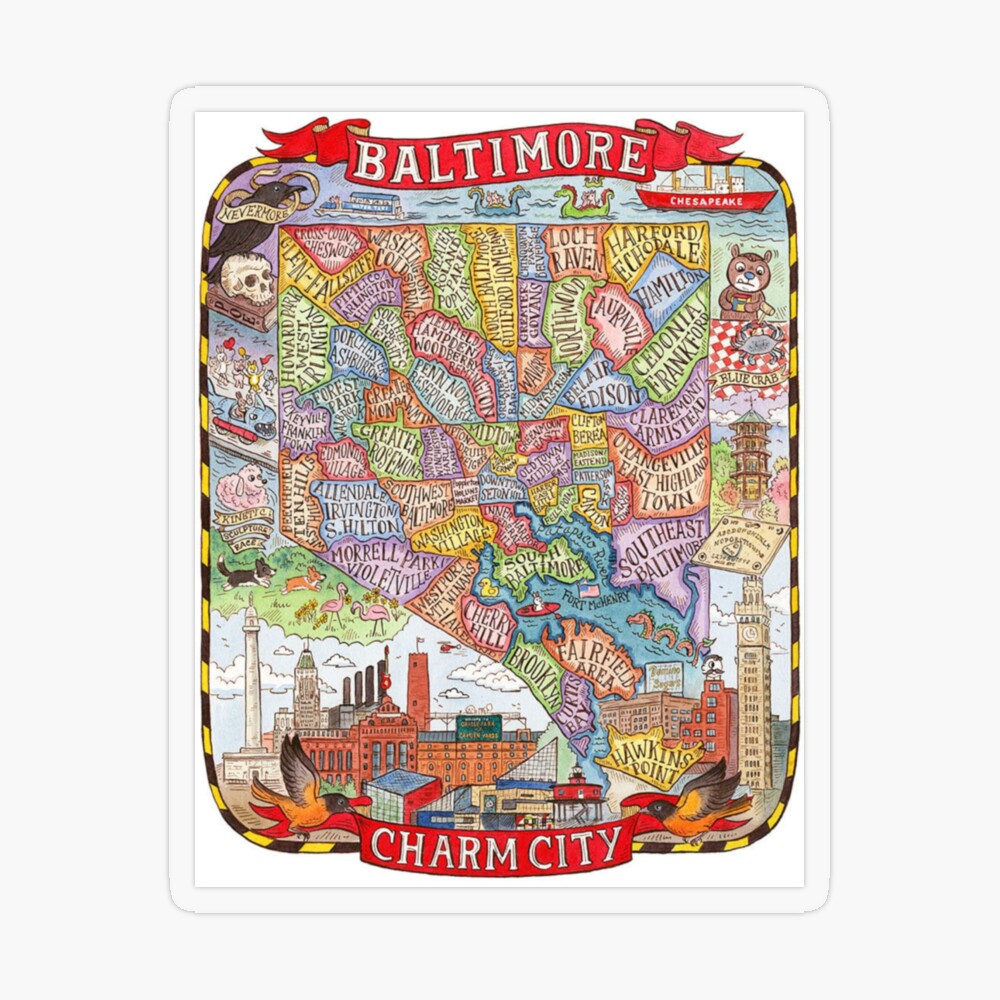 Baltimore Maryland Neighborhood Map Art Print 8x10 