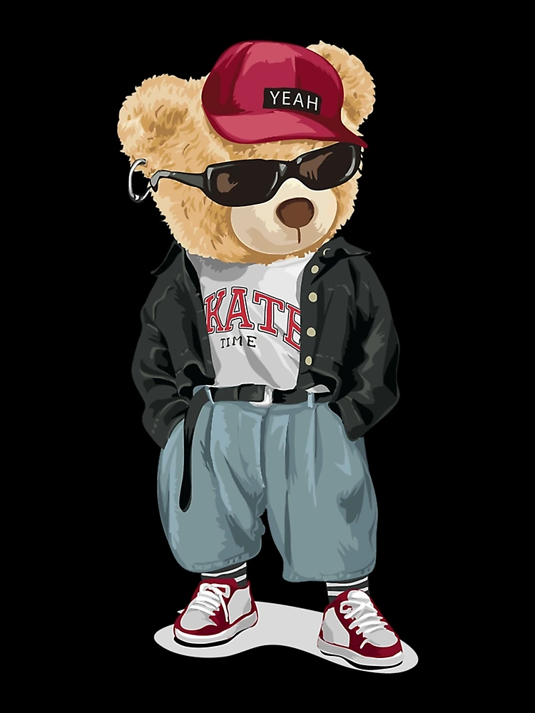 Cute Girl Teddy Bear in Hip Hop Outfit with Baseball · Creative