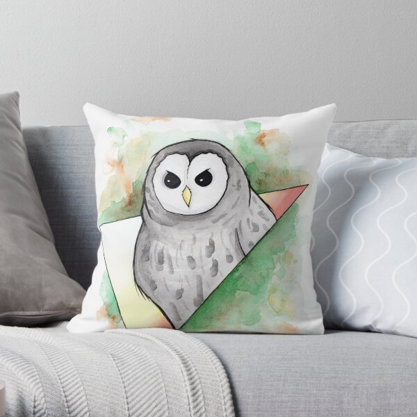 Watercolour Barred Owl Illustration Throw Pillow