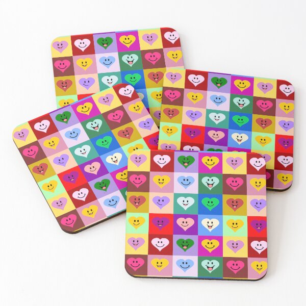Item preview, Rainbow Smiling Love Hearts - Colorful Happy Face Heart Squares Pattern designed and sold by inspirationzgal.