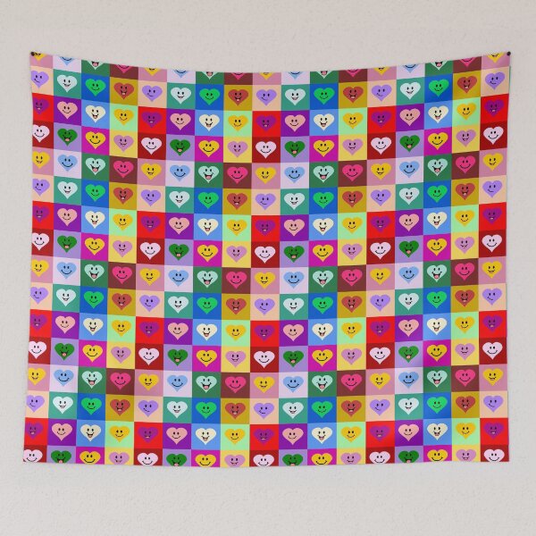 Item preview, Rainbow Smiling Love Hearts - Colorful Happy Face Heart Squares Pattern designed and sold by inspirationzgal.