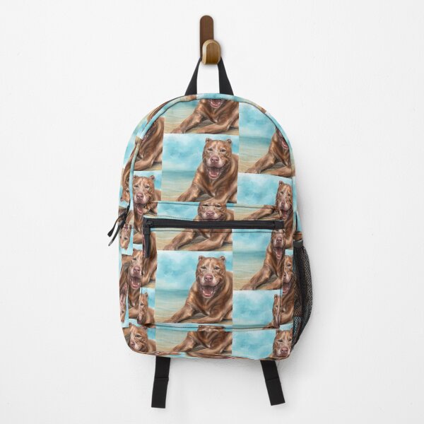Item preview, A Painting of a Red Nose Pit Bull Smiling and Basking in the Sun on the Beach designed and sold by ibadishi.