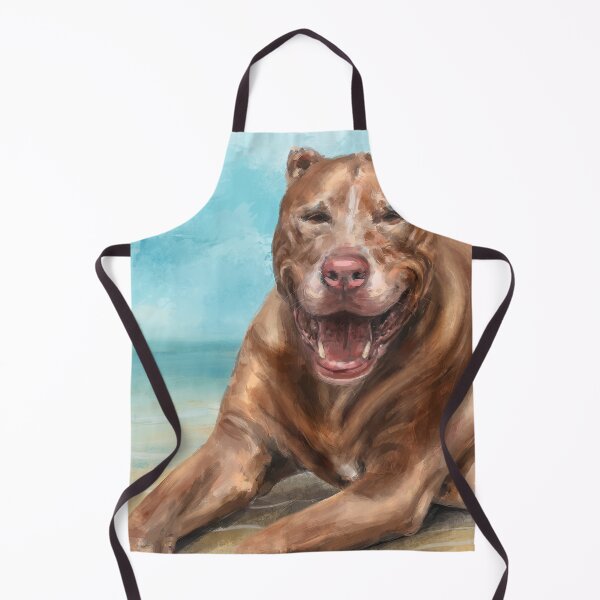 Item preview, A Painting of a Red Nose Pit Bull Smiling and Basking in the Sun on the Beach designed and sold by ibadishi.