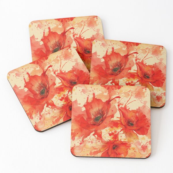 Item preview, Vintage Cream Watercolor Poppies - Warm Earthy Floral Pattern designed and sold by Art-PraveenRai.