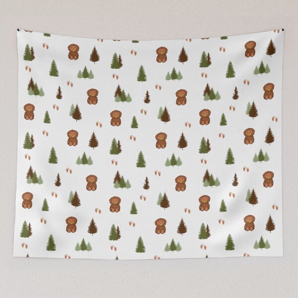 Item preview, Cute yeti baby bigfoot cartoon with pacifier retro sunset, little squatch seamless pattern designed and sold by portrait4you.