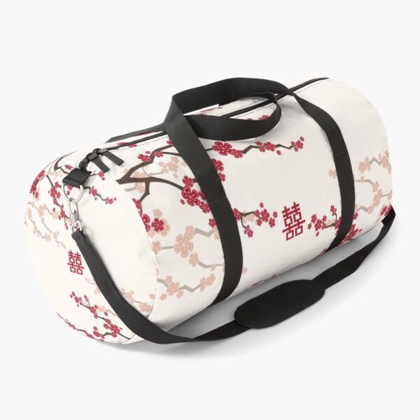 Item preview, Red Oriental Cherry Blossoms on Ivory and Chinese Wedding Double Happiness | Japanese Sakura © fatfatin   designed and sold by fatfatin.