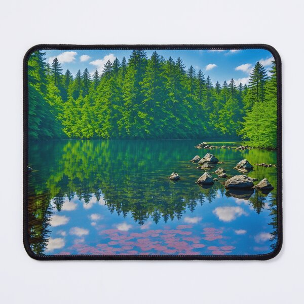 Item preview, Tranquil Lake Nestled In A Lush Forest Of Towering Trees Ai Generated Art designed and sold by AiGens.