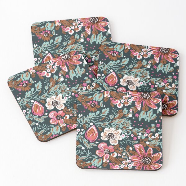 Item preview, Boho Blooms Teal Floral Pattern Colorful Vintage Pink Flowers A Line Dress Boho Home Decor  designed and sold by iPaint Airbrush Studio.