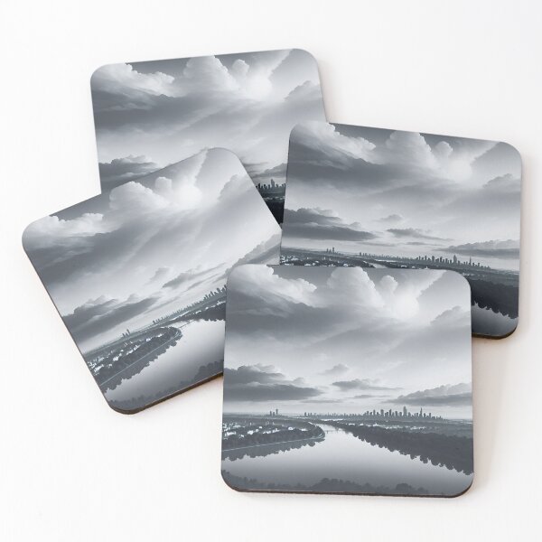 Item preview, A Dreamy Monochromatic Illustration Of A City Skyline With Rolling Clouds On The Horizon, Creating A Serene Atmosphere Ai Generated Art designed and sold by AiGens.