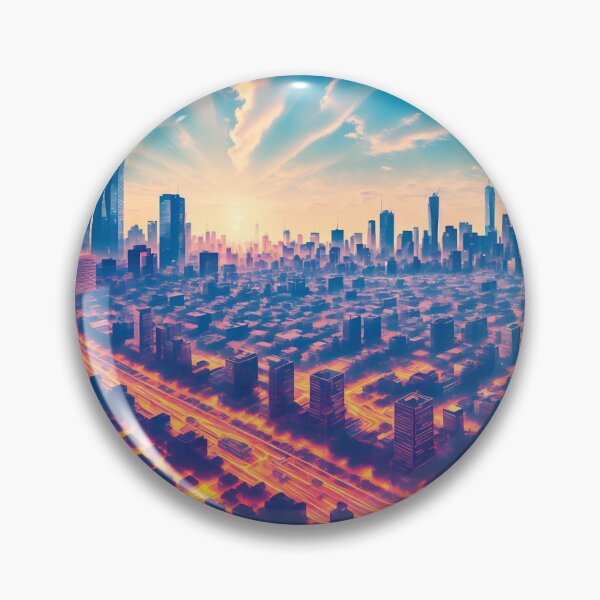 Item preview, A Vibrant Monochromatic City Skyline Illustration With Bright Sunlight Shining In The Sky, Creating A Lively And Energetic Atmosphere Ai Generated Art designed and sold by AiGens.