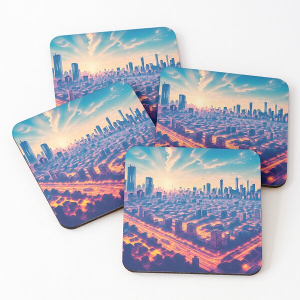 Item preview, A Vibrant Monochromatic City Skyline Illustration With Bright Sunlight Shining In The Sky, Creating A Lively And Energetic Atmosphere Ai Generated Art designed and sold by AiGens.