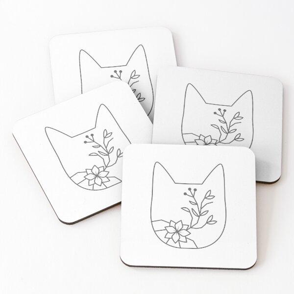 Item preview, Cat face in florals (in outline) designed and sold by jazzydevil.