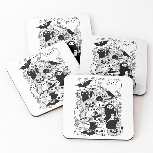 Item preview, Cute black and white full page halloween doodle art designed and sold by Yarafantasyart.