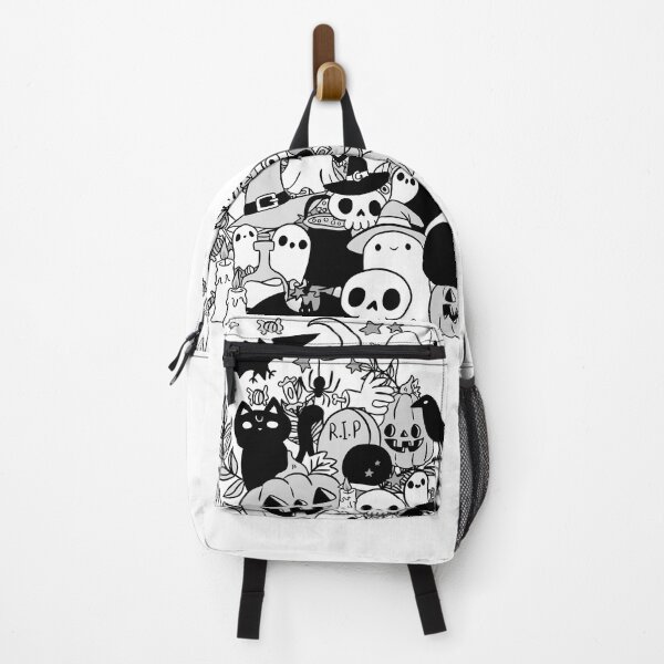 Item preview, Cute black and white full page halloween doodle art designed and sold by Yarafantasyart.