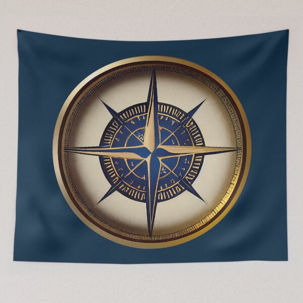 Item preview, Golden vintage nautical compass ~ Gold and navy blue designed and sold by oceanys.