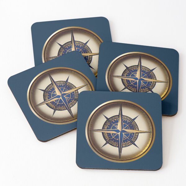 Item preview, Golden vintage nautical compass ~ Gold and navy blue designed and sold by oceanys.