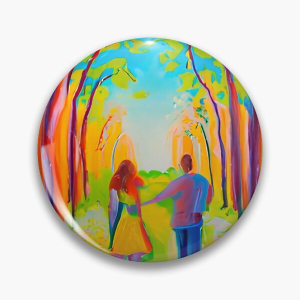 Item preview, A colourful painting of a romantic couple on a tree-lined lane on a sunny day in autumn designed and sold by AndrewMaddenArt.