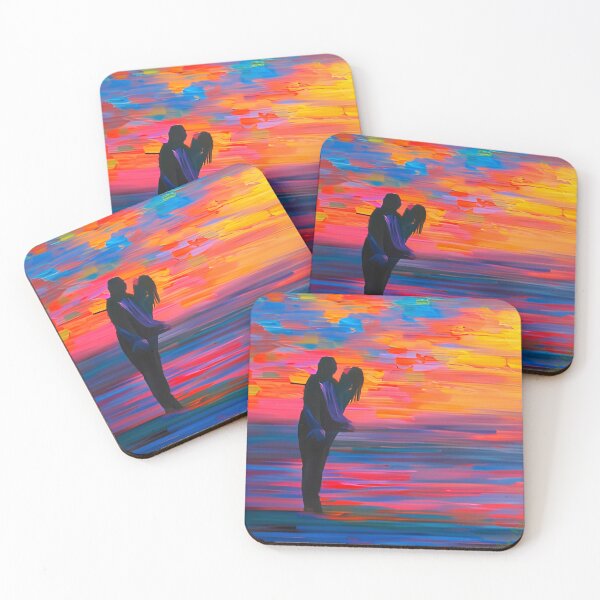 Item preview, A silhouette couple embracing against a colorful sunset designed and sold by AndrewMaddenArt.