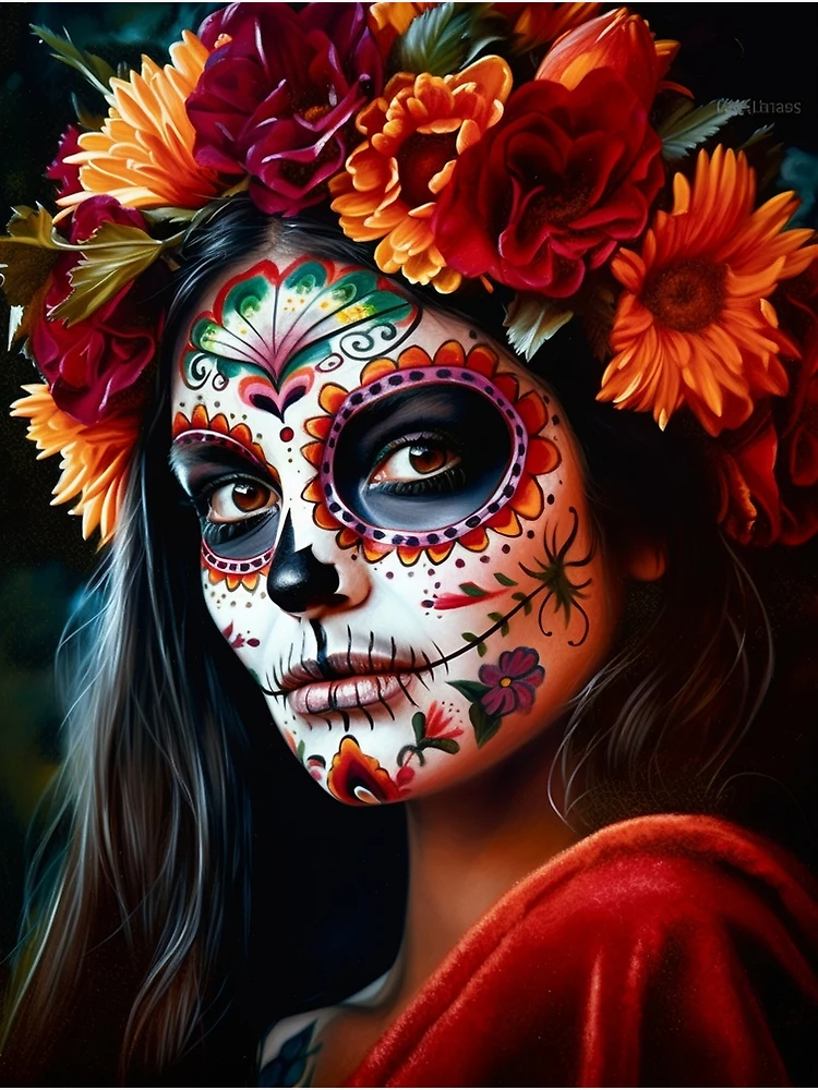 Dia de los muertos poster in traditional Mexican style perform beauty of  Calavera Catrina AI generated holiday personage for home decor or cultural  event featuring skull-faced women with flowers 25296171 Stock Photo