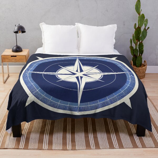 Item preview, Modern nautical compass drawing ~ White and navy blue on black designed and sold by oceanys.