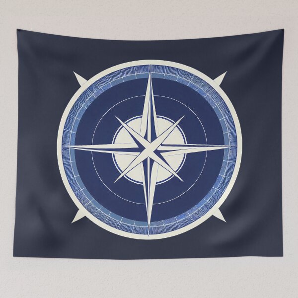 Item preview, Modern nautical compass drawing ~ White and navy blue on black designed and sold by oceanys.