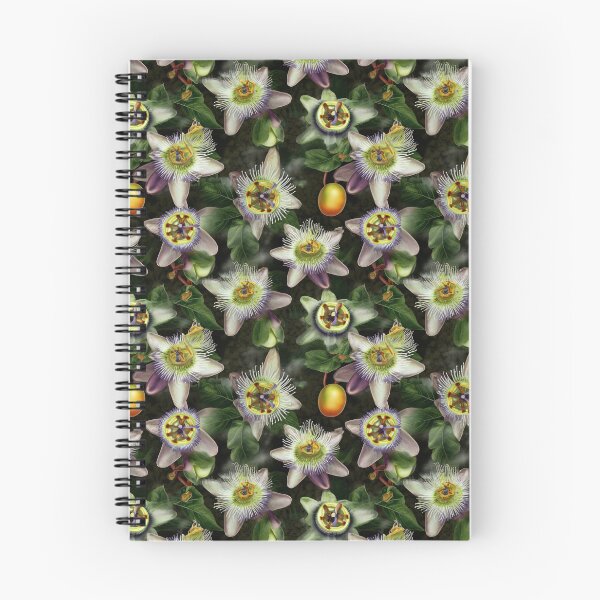 Item preview, PASSION FRUIT FLOWER OVER DARK BACKGROUND VINE PATTERN designed and sold by BoriGrafico.