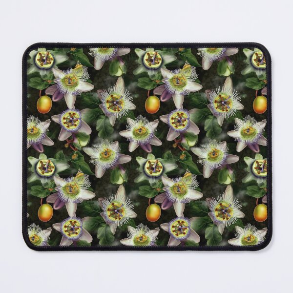 Item preview, PASSION FRUIT FLOWER OVER DARK BACKGROUND VINE PATTERN designed and sold by BoriGrafico.