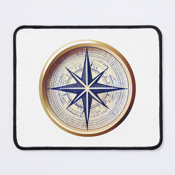 Item preview, Simple nautical compass rose pen drawing ~ Navy blue and gold on white designed and sold by oceanys.