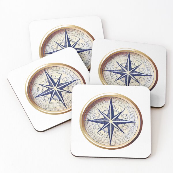 Item preview, Simple nautical compass rose pen drawing ~ Navy blue and gold on white designed and sold by oceanys.