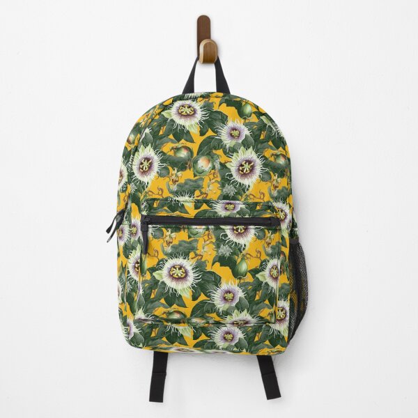Item preview, WHITE PASSION FRUIT FLOWER / GREEN PASSION FRUIT OVER INTENSE YELLOW BACKGROUND VINE PATTERN designed and sold by BoriGrafico.