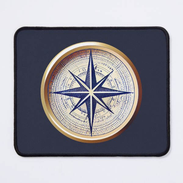 Item preview, Simple nautical compass rose pen drawing ~ Navy blue and gold on blue designed and sold by oceanys.