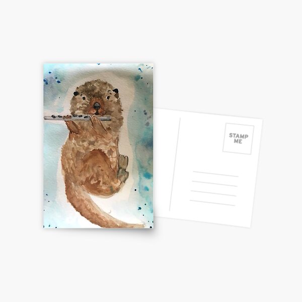 Item preview, Watercolor Otter Playing the Flute designed and sold by WaterColorFalls.