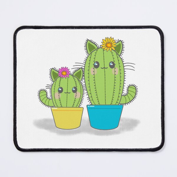 Item preview, Mommy and girl catci with flowers in turquoise and lemon yellow pots designed and sold by QuirkyCatz.