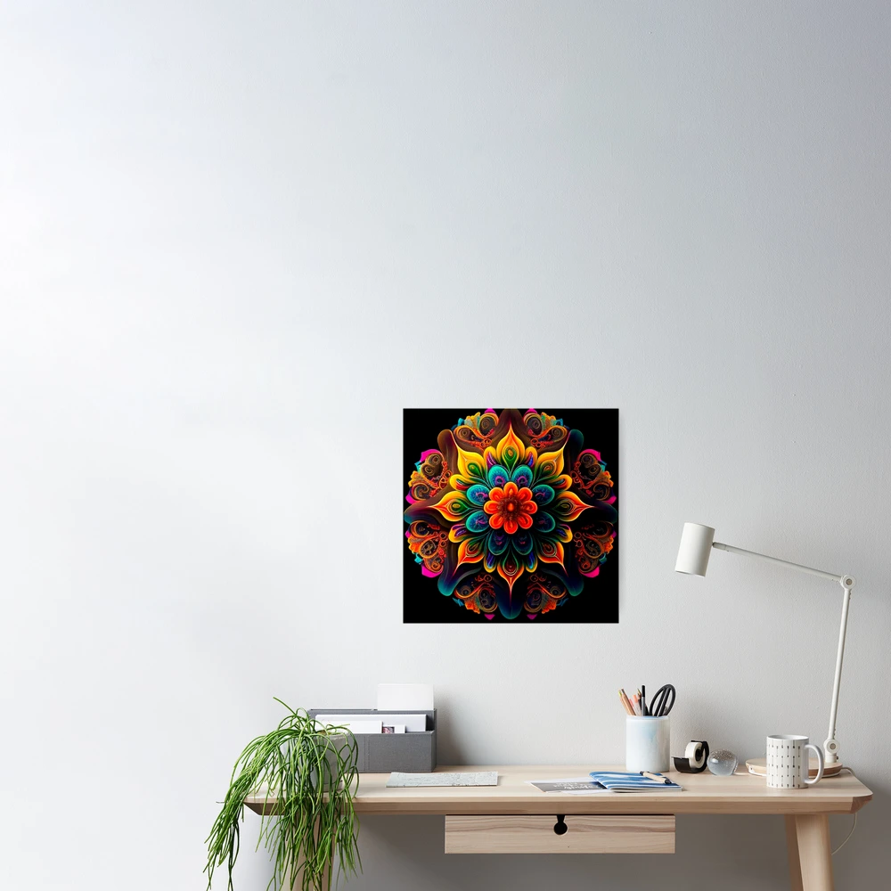 abstract art of a mandala. very colorful mandala design in circle shape.  Poster for Sale by Estevam Marinho