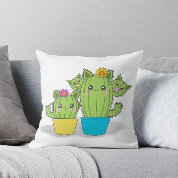 Item preview, Single parent catcus family with flowers in turquoise and lemon yellow pots  designed and sold by QuirkyCatz.