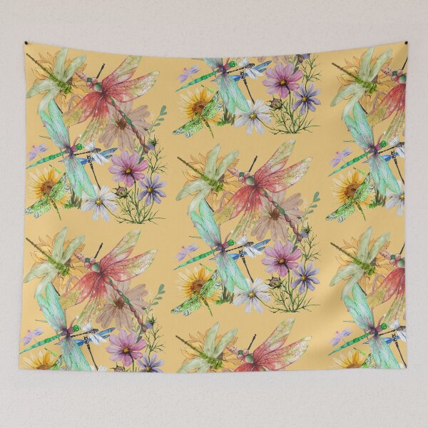 Item preview, Dragonflies & Flowers Watercolor Colorful Nature Design designed and sold by EarthArtDesigns.