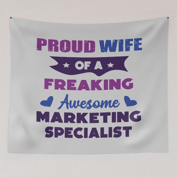 Item preview, Proud wife of a freaking awesome marketing specialist, dark text, vintage, funny marketing specialist job ,marketing specialist humor, marketing specialist joke,meme, designed and sold by SGS-.
