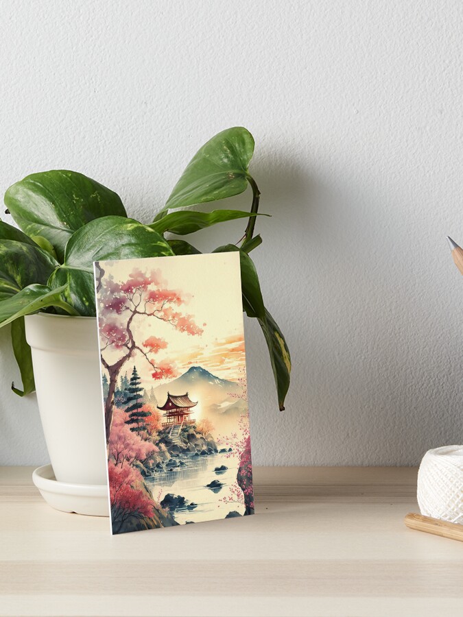 Image of the Traditional Japanese Watercolor Painting Art Featuring Cherry  Blossoms,pagoda,bridge,bamboo and Serene Landscape. Stock Illustration -  Illustration of wallpaper, japanese: 279178352, Japanese Watercolor 