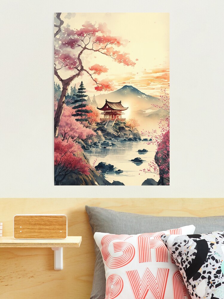 1pcs, Gorgeous, Watercolor Painting, Washi Tape. Landscape. Scenery. Cherry  Blossoms. Moutains 