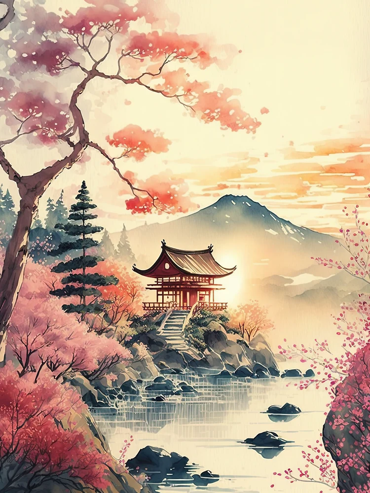 Japanese landscape - asian - cherry blossoms - asian landscape - oil high quality on canvas - japanese art