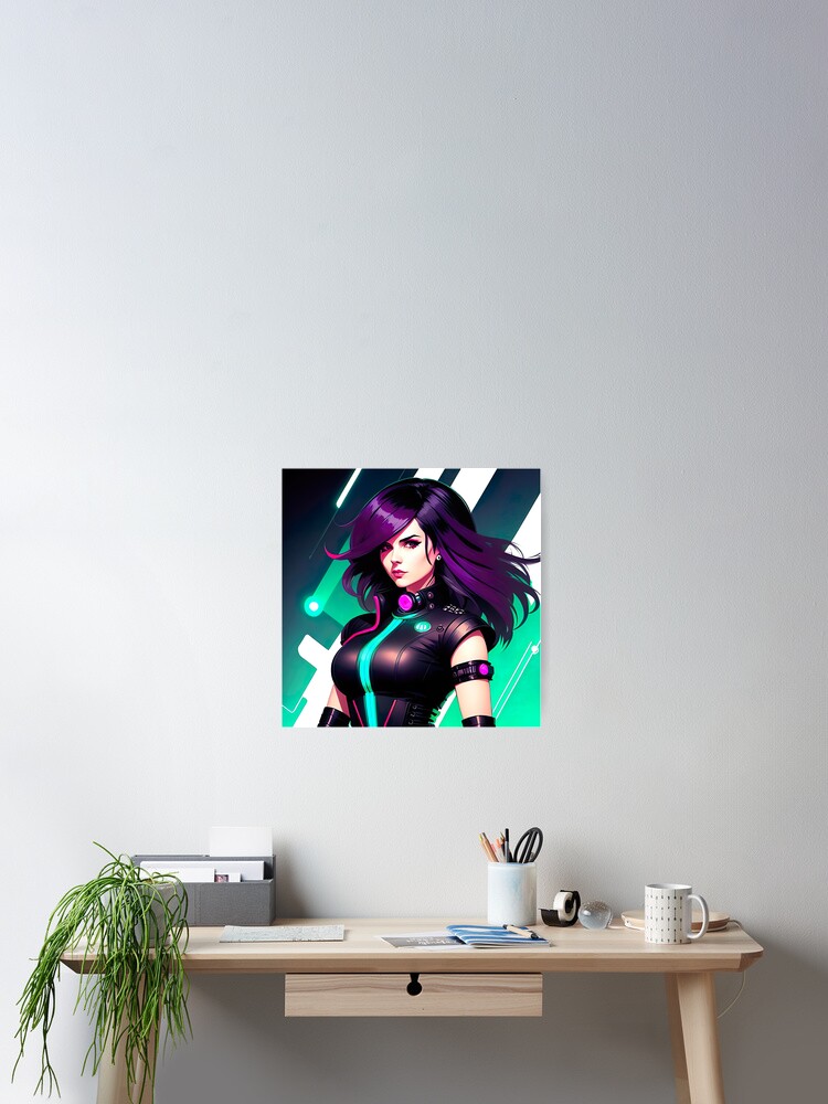 Imagen 2 de 3, Póster con la obra Cyberpunk Girl, diseñada y vendida por RaveToTheGrave.