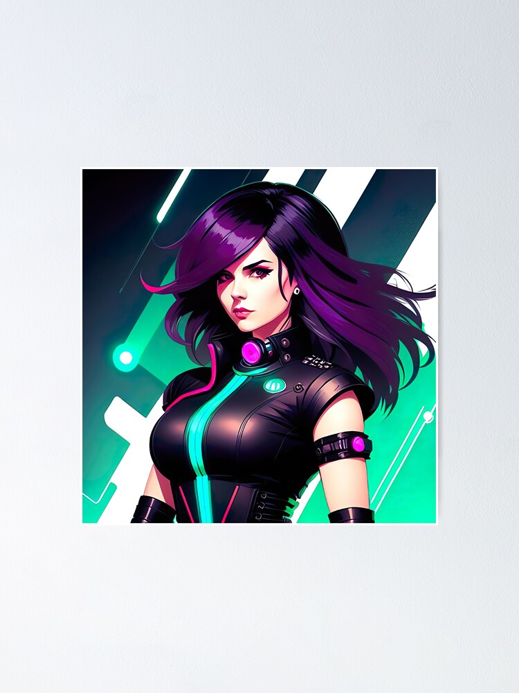 Imagen 1 de 3, Póster con la obra Cyberpunk Girl, diseñada y vendida por RaveToTheGrave.