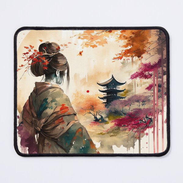 Item preview, Geisha and Pagoda - Beautiful Japanese Watercolor Landscape designed and sold by TeaTime Creatives.