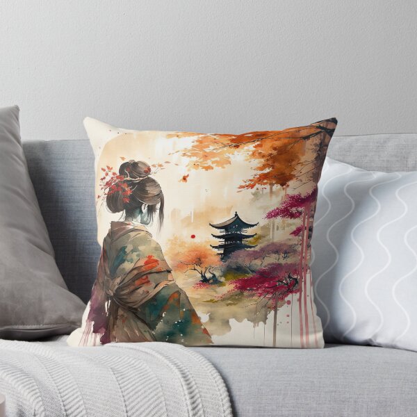 Item preview, Geisha and Pagoda - Beautiful Japanese Watercolor Landscape designed and sold by TeaTime Creatives.