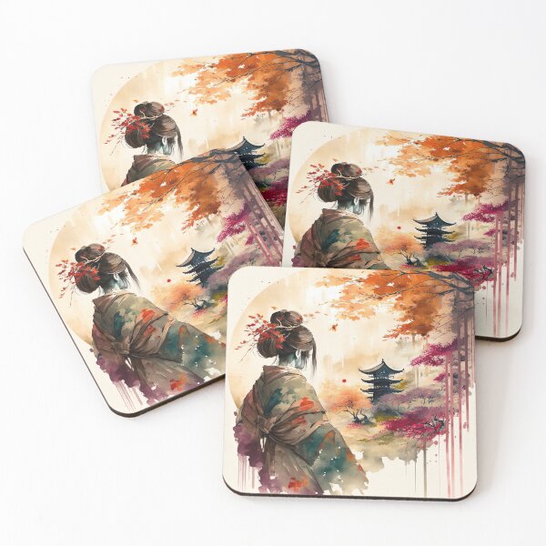Item preview, Geisha and Pagoda - Beautiful Japanese Watercolor Landscape designed and sold by TeaTime Creatives.